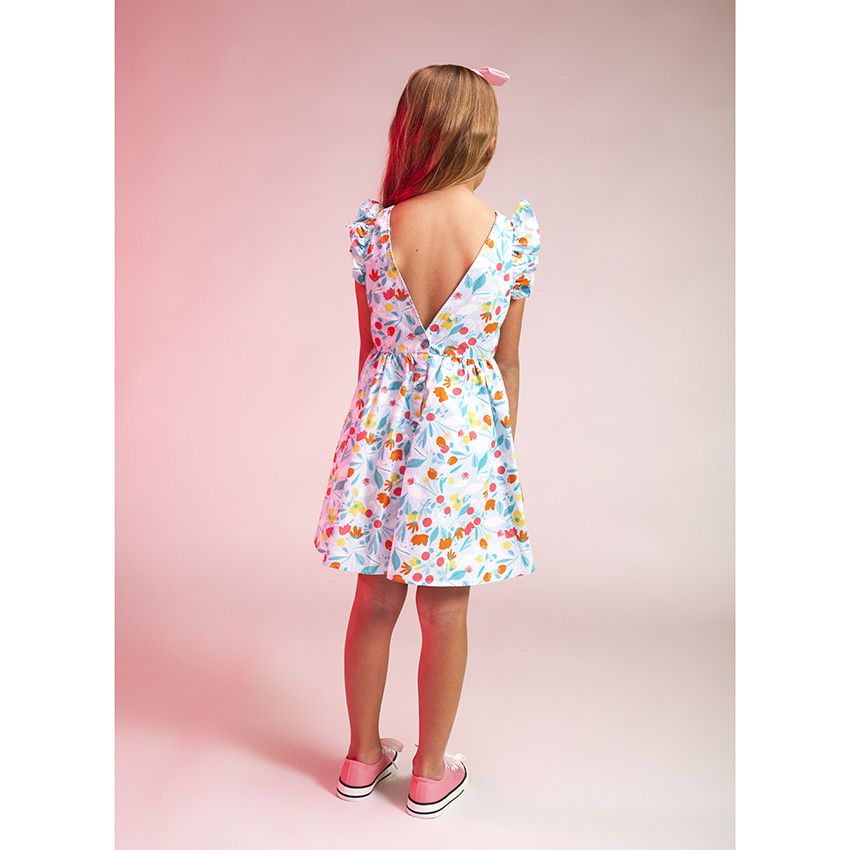 Robe patineuse manches courtes avec dos plongeant pour fille - Bleu