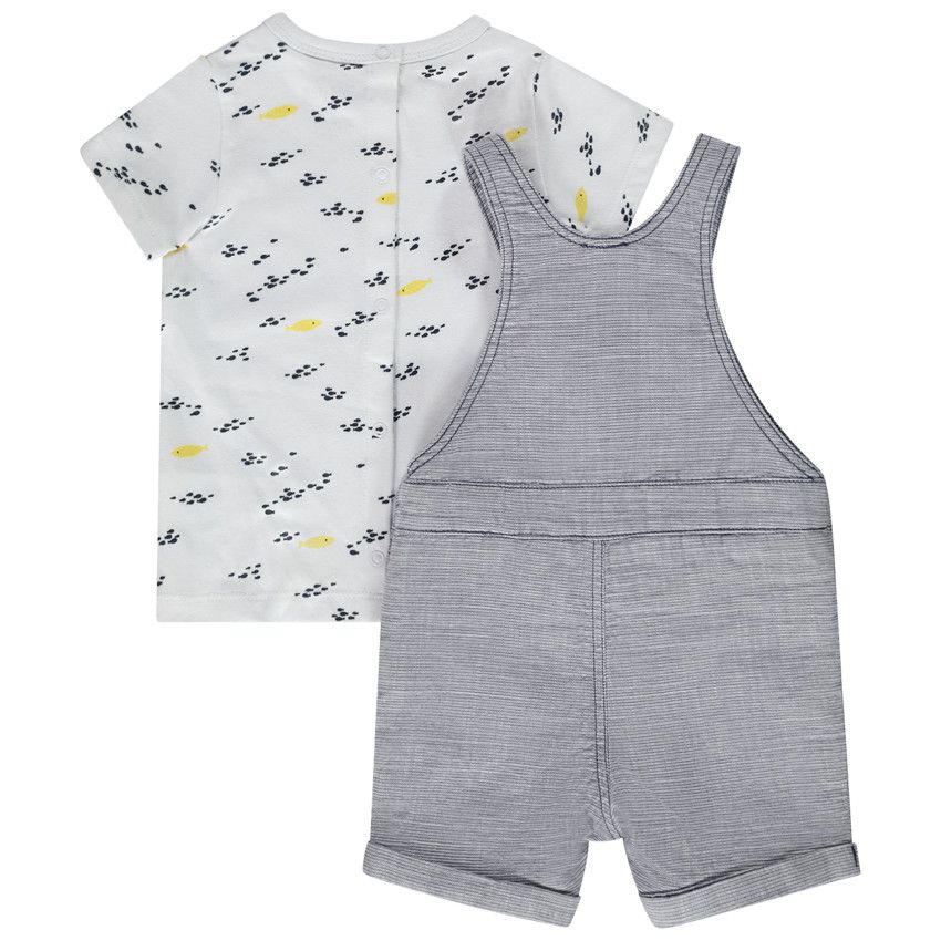 Ensemble 2 pièces avec salopette courte pour bébé garçon - Blanc