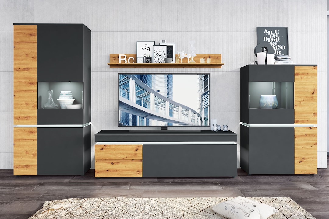Highboard LUCI 90,4 x 146 cm Eiche grau