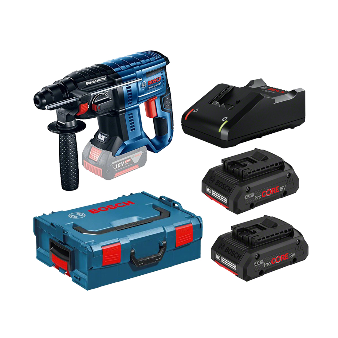 Bosch Bohrhammer GBH 18V-22, GAL 18V-40, 2 x 4.0Ah ProCORE Akku