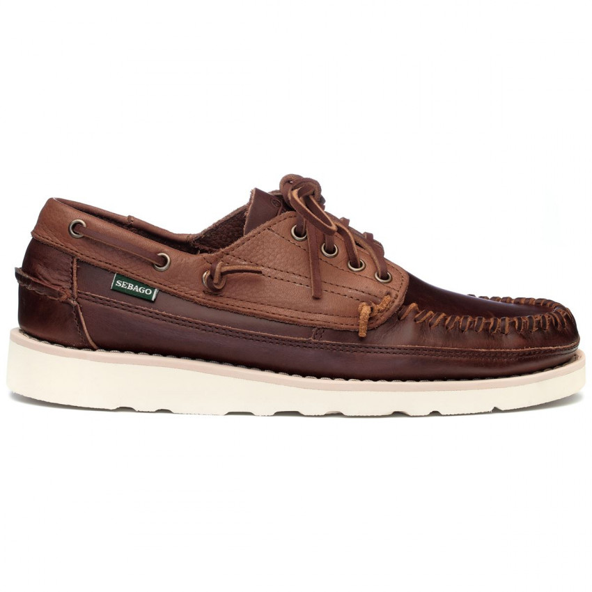 SENECA Brown Cinnamon-Mocassin bicolore en cuir lisse tanné pour homme