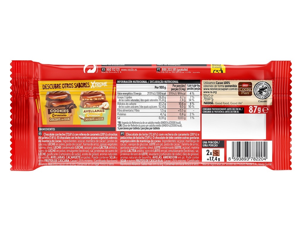 CHOCOLATE LEITE EXTRAFINO XTREME CARAMELO E BOLACHA 87 G