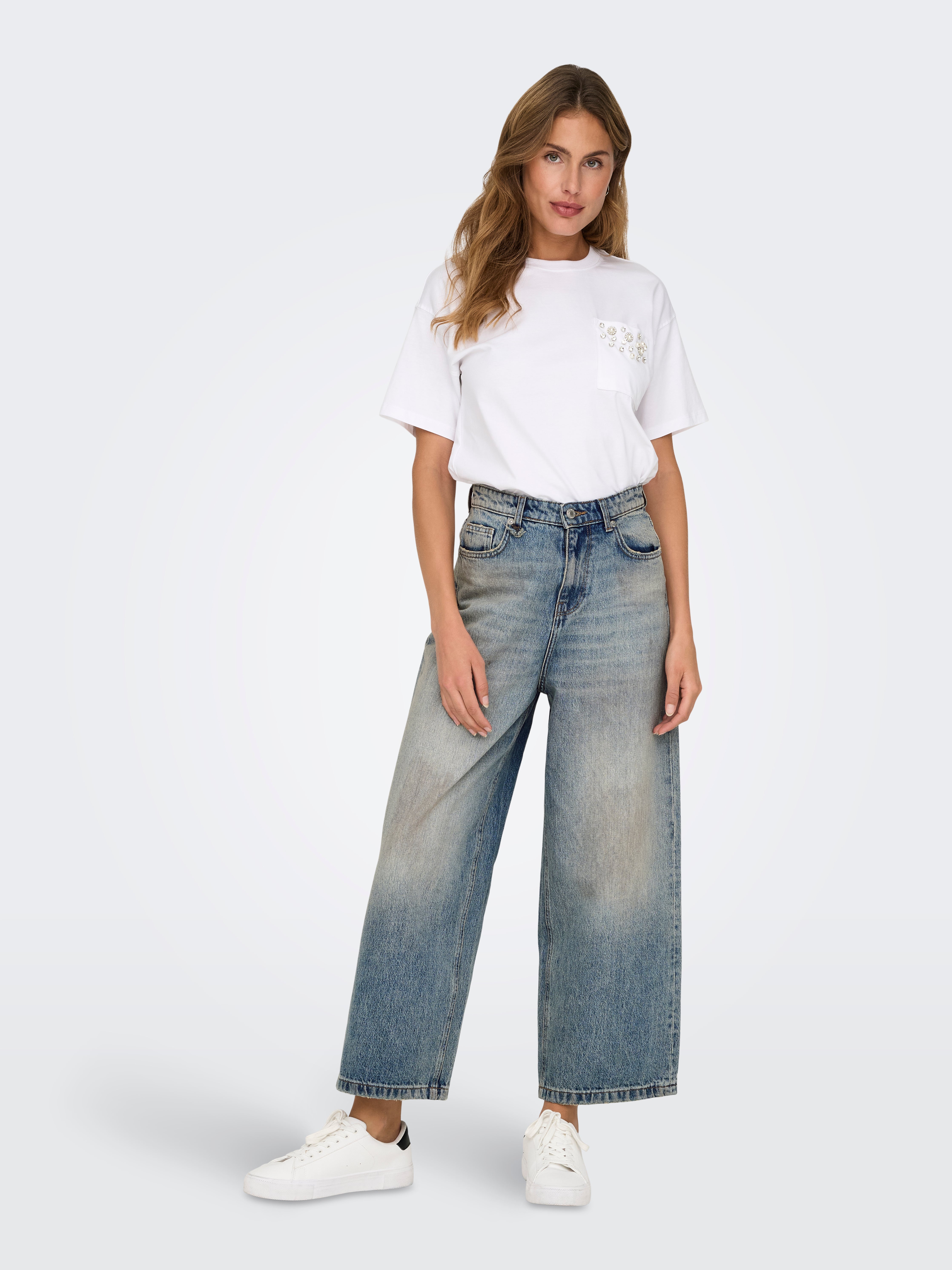 ONLLAFAYETTE Mittlere Taille Weiter Beinschnitt Jeans Light Blue Denim