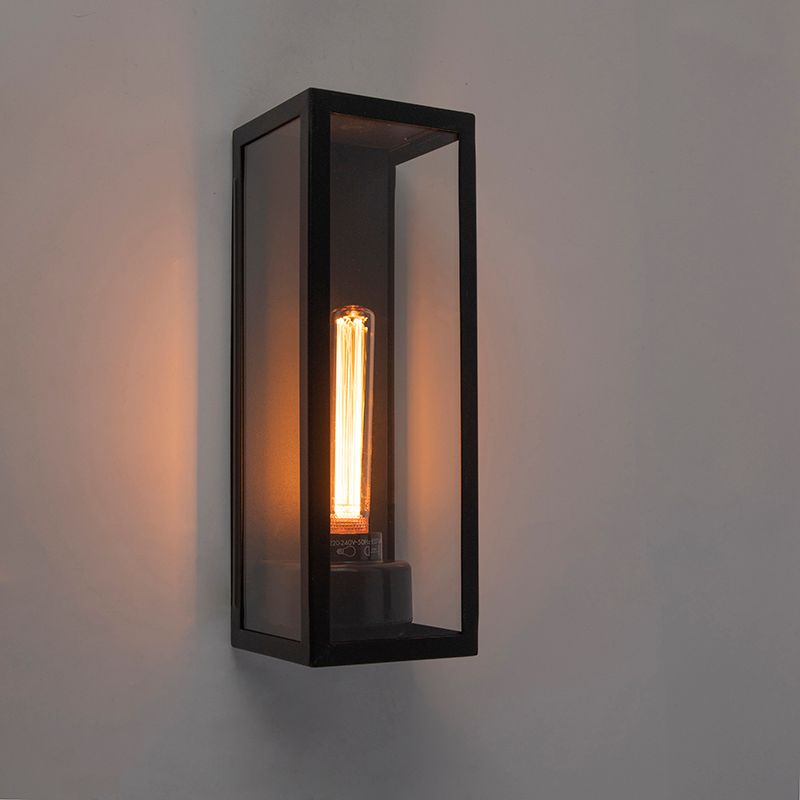 Moderne rechthoekige buiten wandlamp zwart met glas - Rotterdam Long