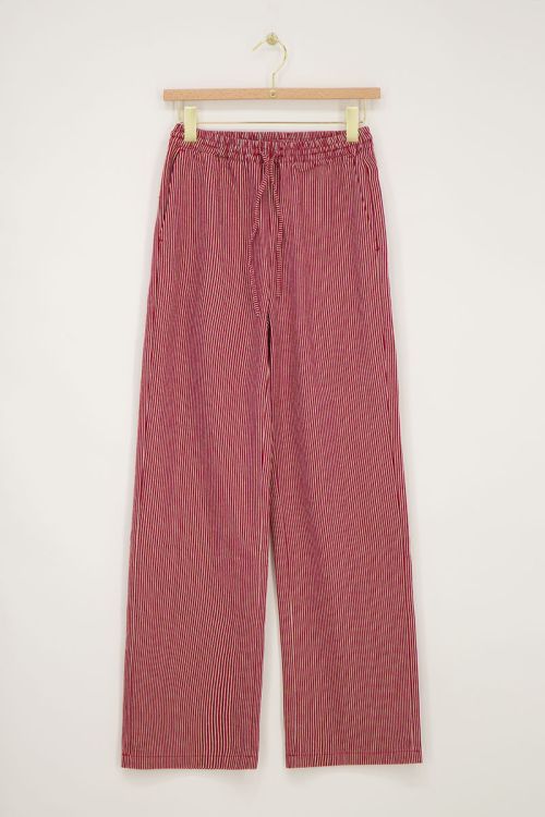 Rood-wit gestreepte wide leg broek met elastieken band