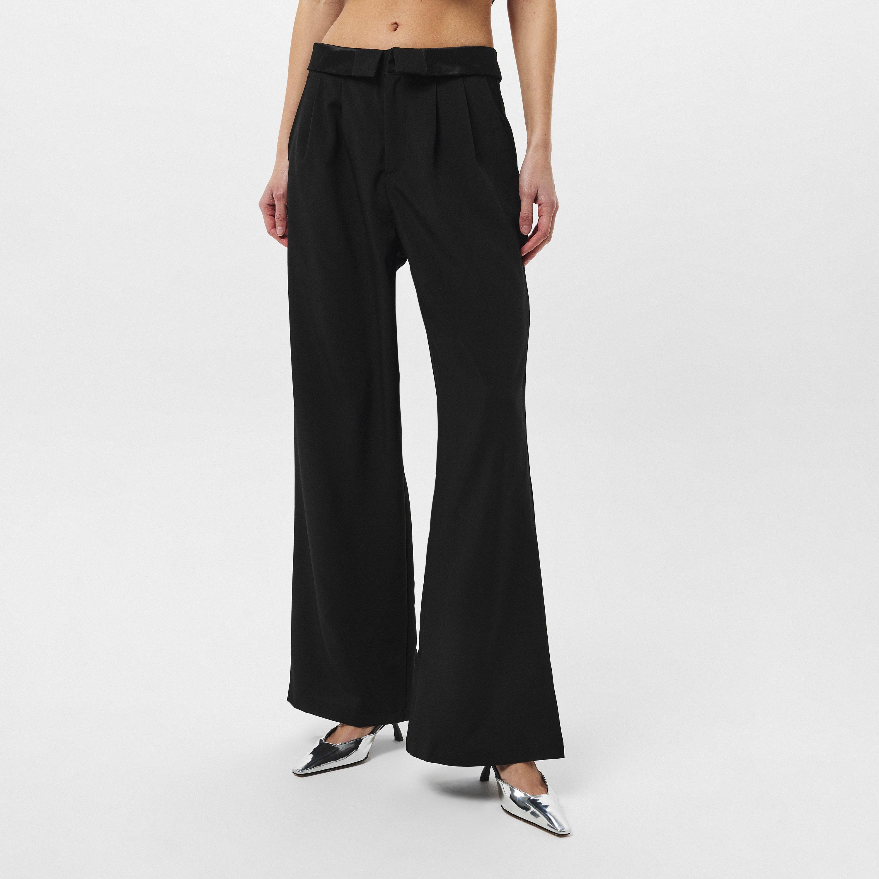 Missy Empire Satin Fold Over Waist Wide Leg Trousers