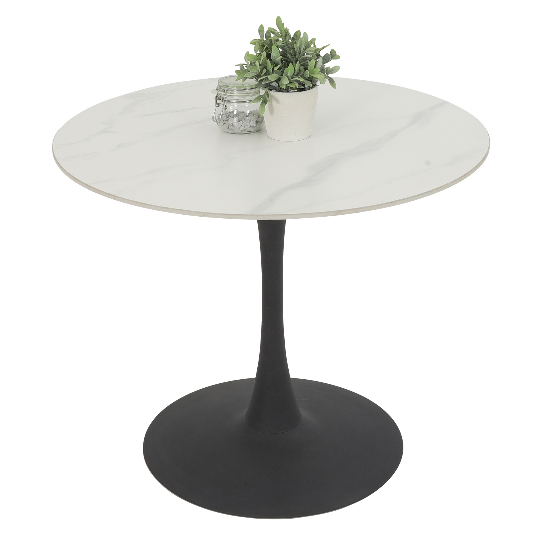Esstisch - Marmor weiß matt-anthrazit - Steinplatte - Ø 90 cm