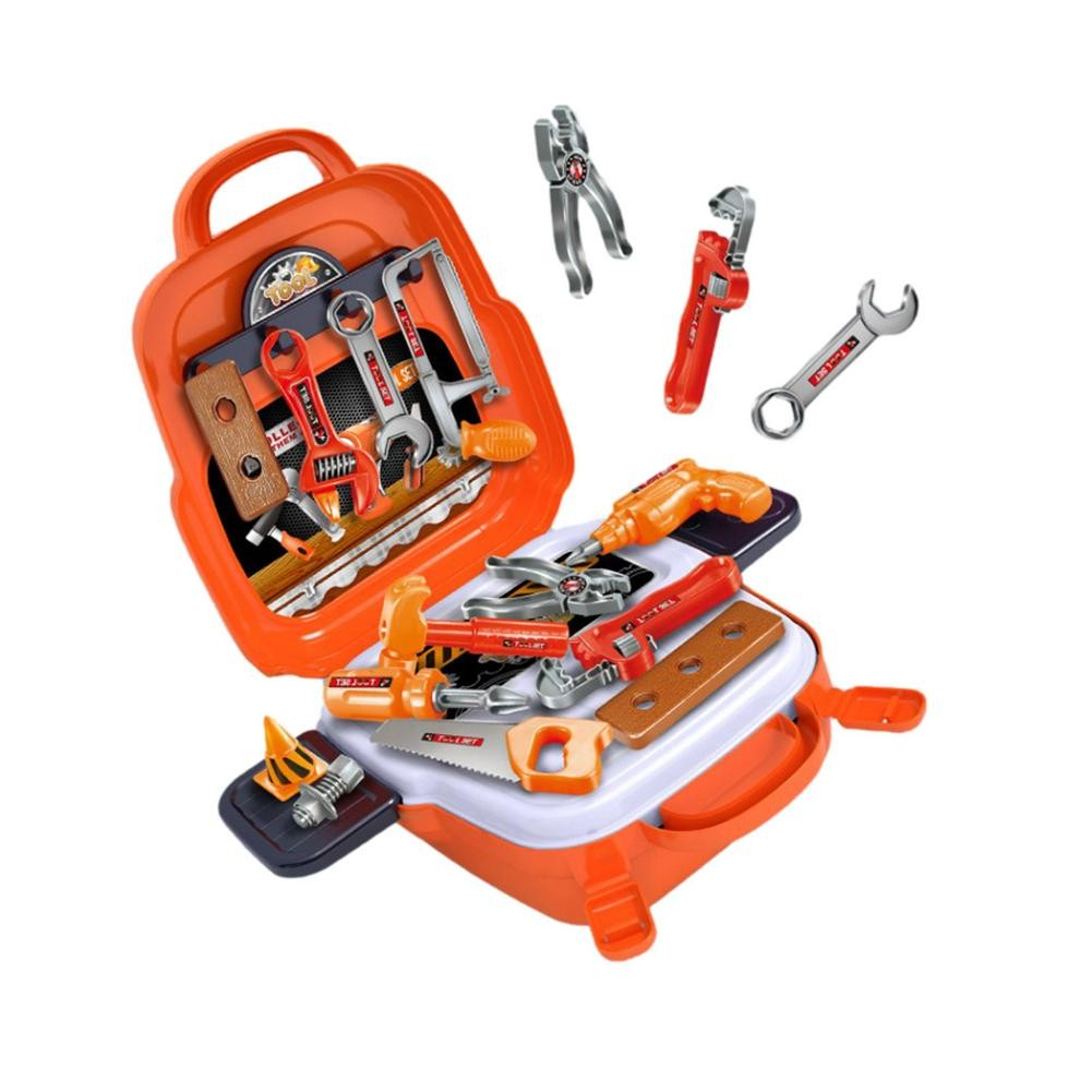 (22-tlg. Set) Kinder Werkzeug Koffer Handwerker Tool Zubehör Lern Spielset - Orange