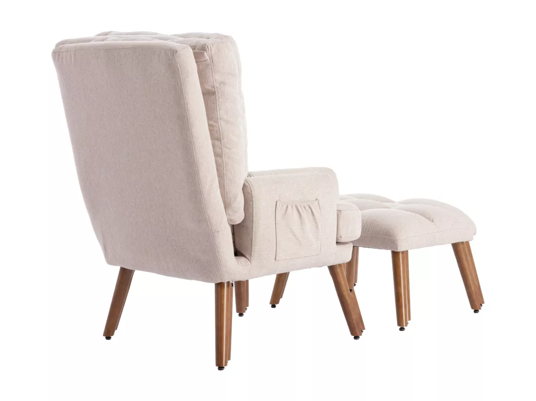 Chaise longue avec repose-pieds, dossier réglable sur 10 niveaux, inclinable, chaise avec étagère latérale-beige