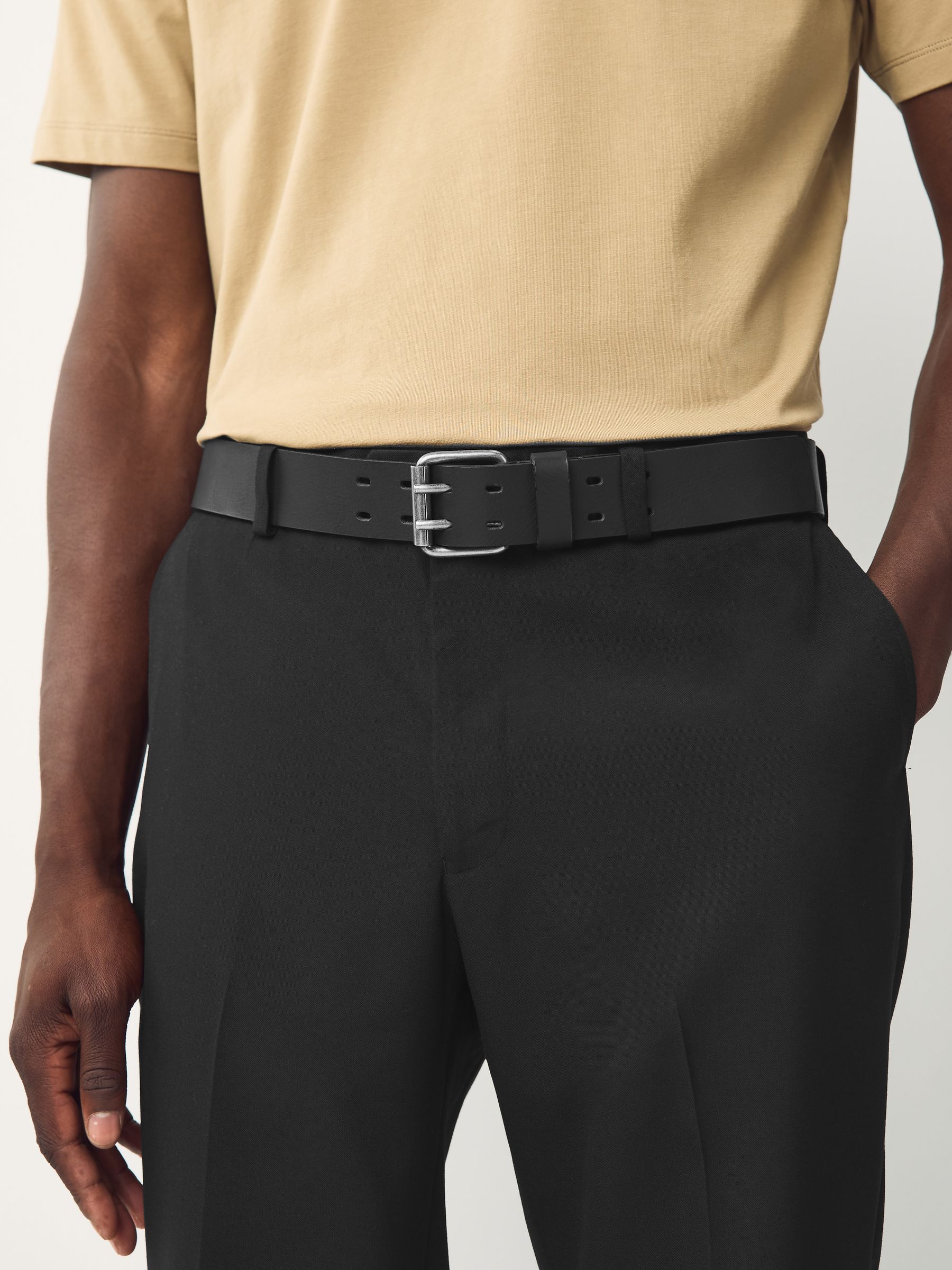 Zwart - Double Prong Casual Leather Belt