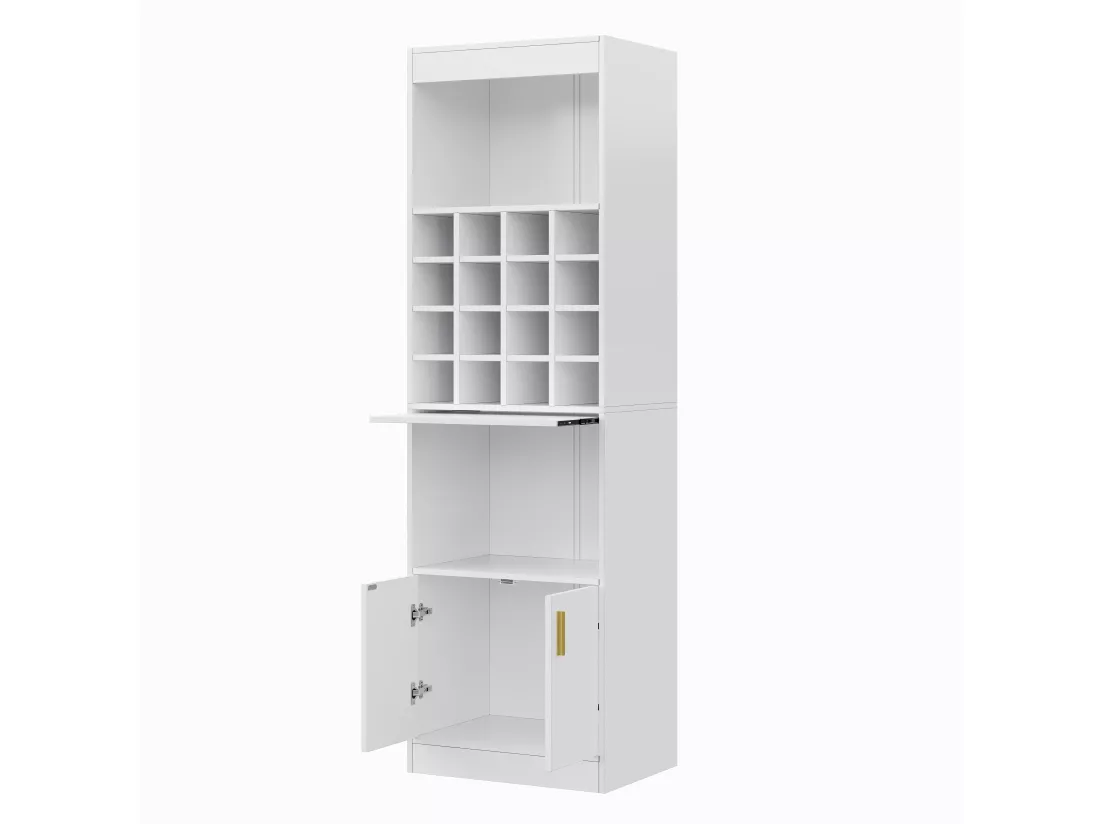 Vitrine avec 16 compartiments à vin - H 180 cm - en panneaux de particules - Blanc