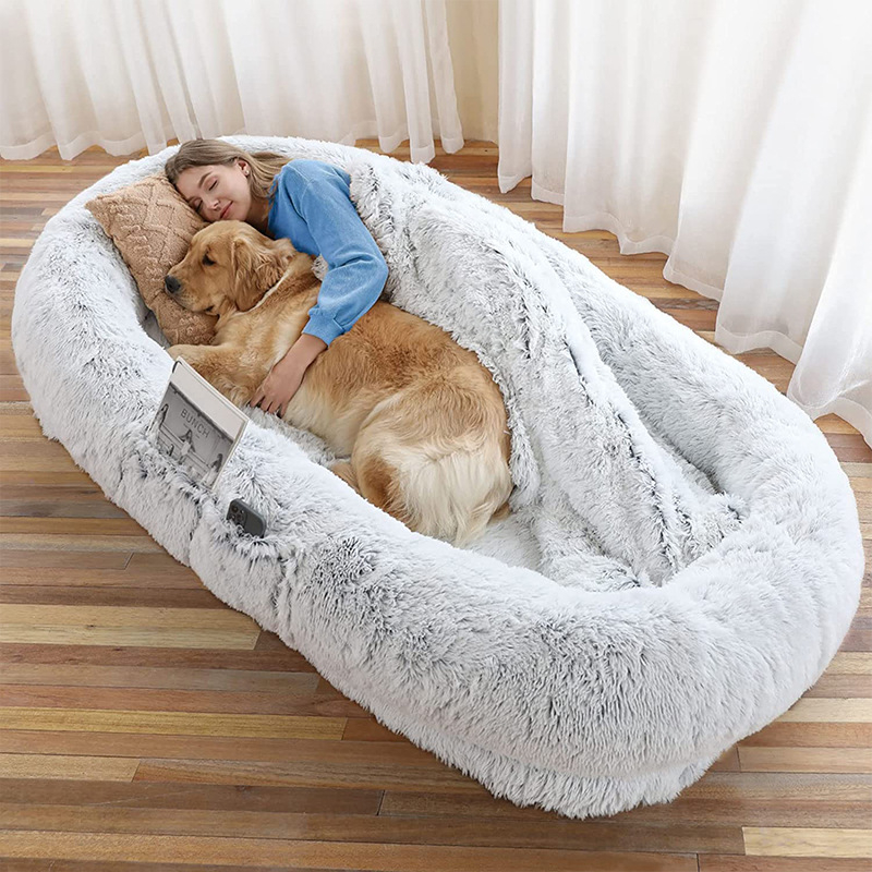 (185x120cm) Flauschiges XXL Kuschel Sofa Ganzkörper TV Lounge Kissen mit Taschen für Smartphone / Magazine - Grau