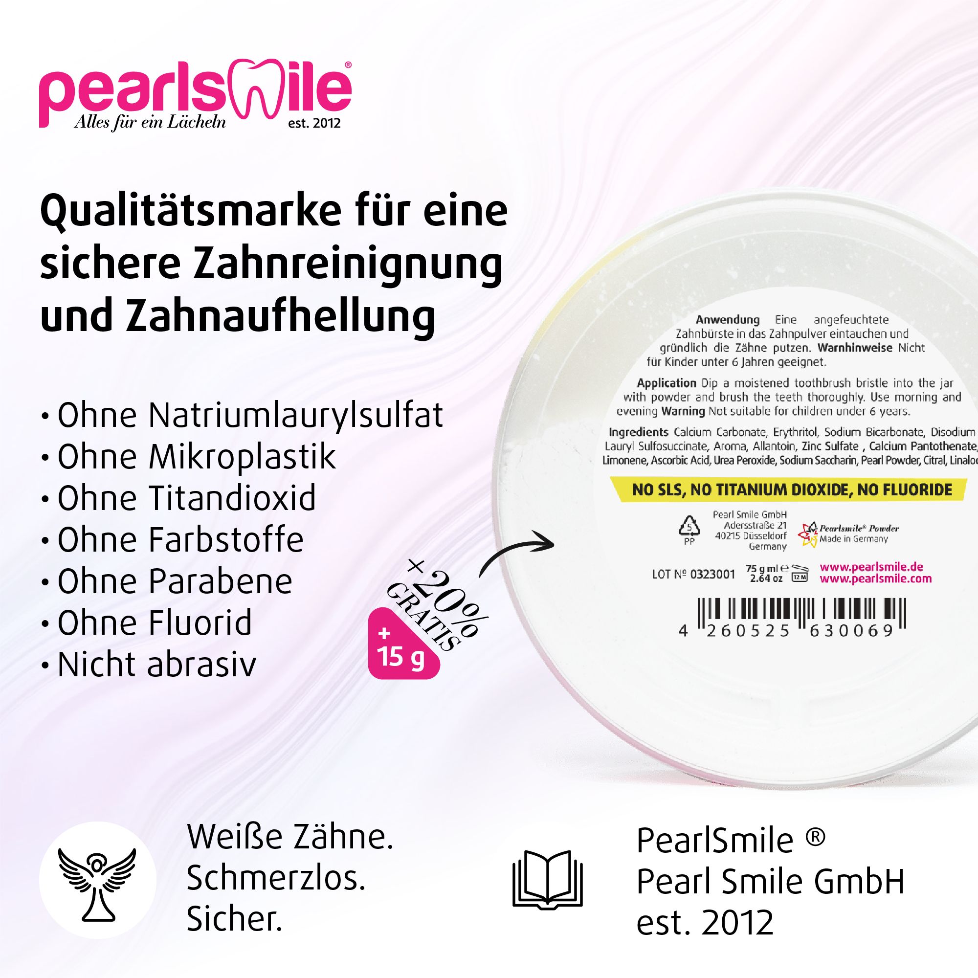 PearlSmile Zahnpulver ohne Fluorid