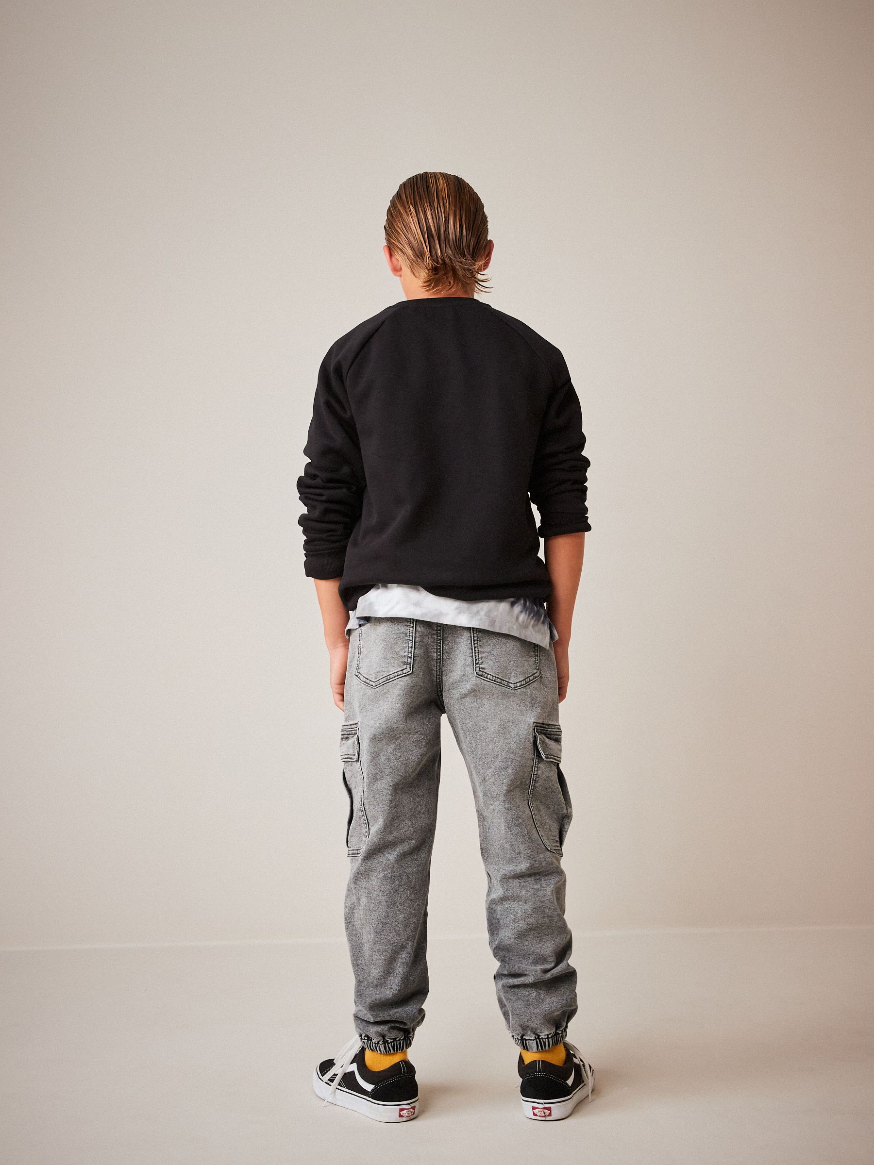 Grijs - Cargo jeans met elastische taille (3-16 jr)