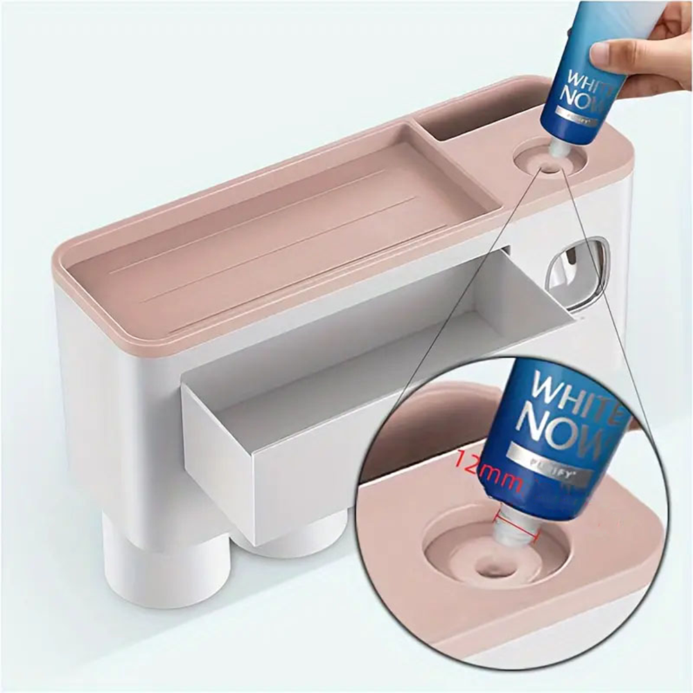 (37x10cm) 4-fach Selbstklebende Multifunktions Halterung Zahnpasta Spender Zahnbürsten Wand Organizer inkl. Becher   Schublade - Grau / Weiss