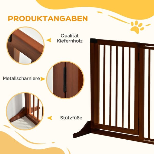 Barrier Frittstående Hundedørport Med Dør, Beskyttelsesport Laget Av Tre, Brun, 113-166X36X71Cm
