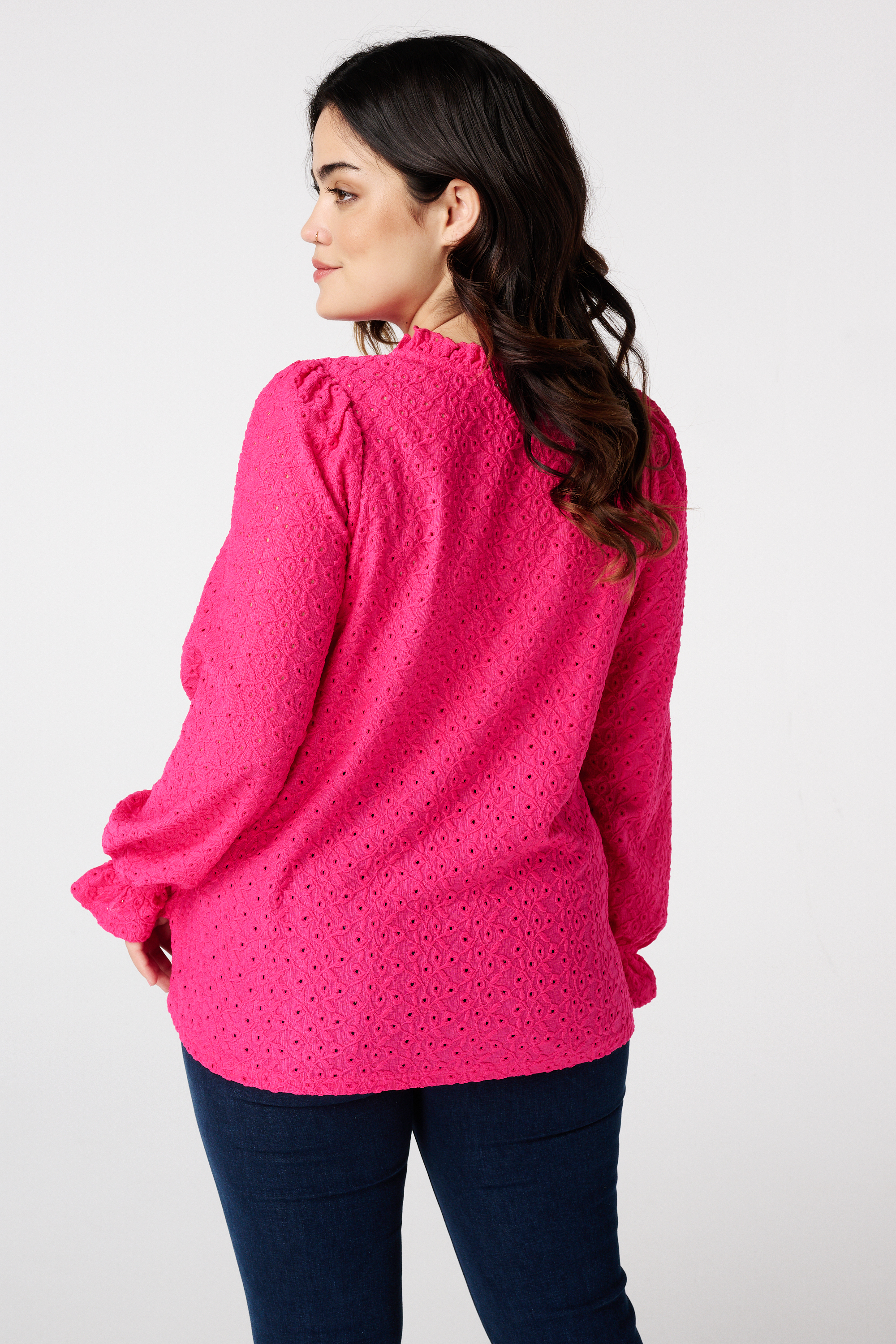 Top met broderie Fel pink