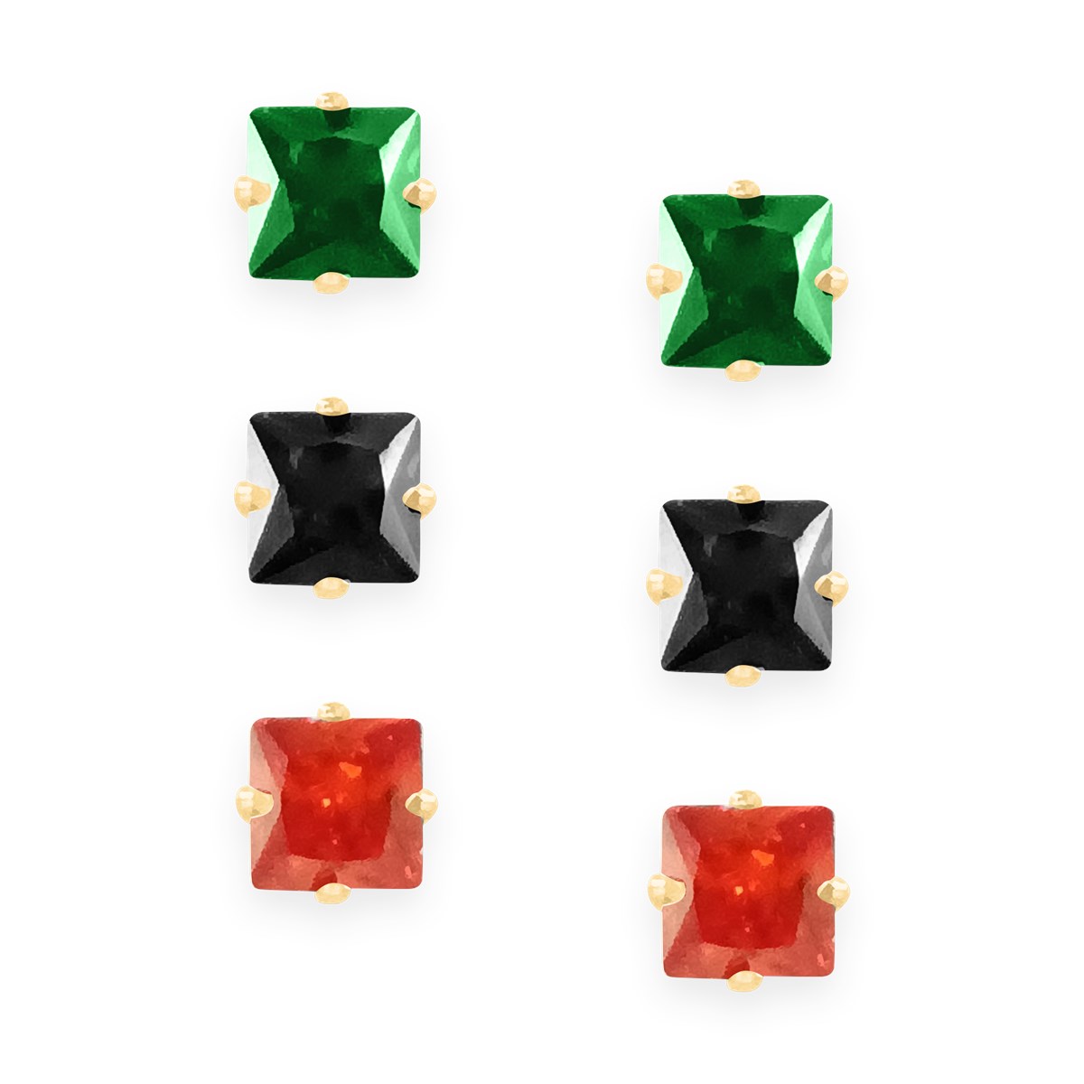Set de 3 paires de boucles d'oreilles en acier doré avec oxyde de zirconium