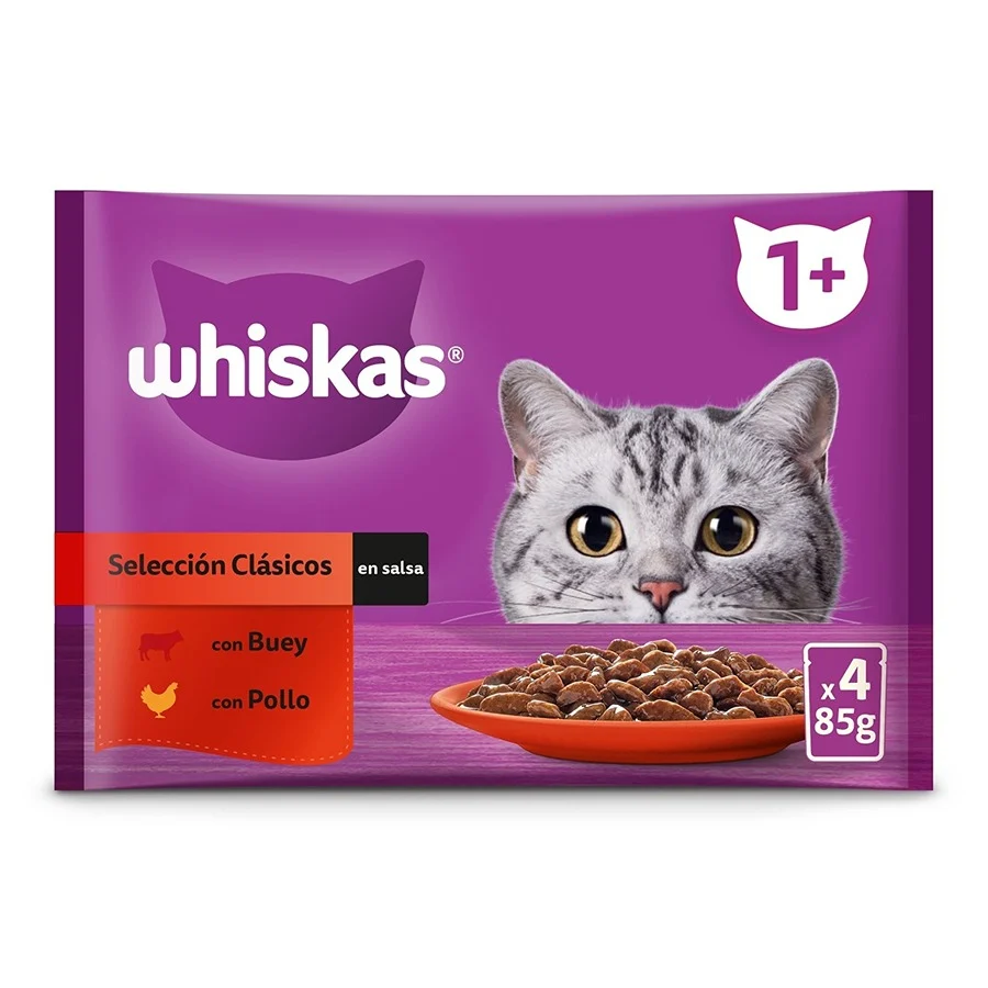 Whiskas Molho de Carne e Frango em Sachê para Gatos Adultos - Pacote com Vários