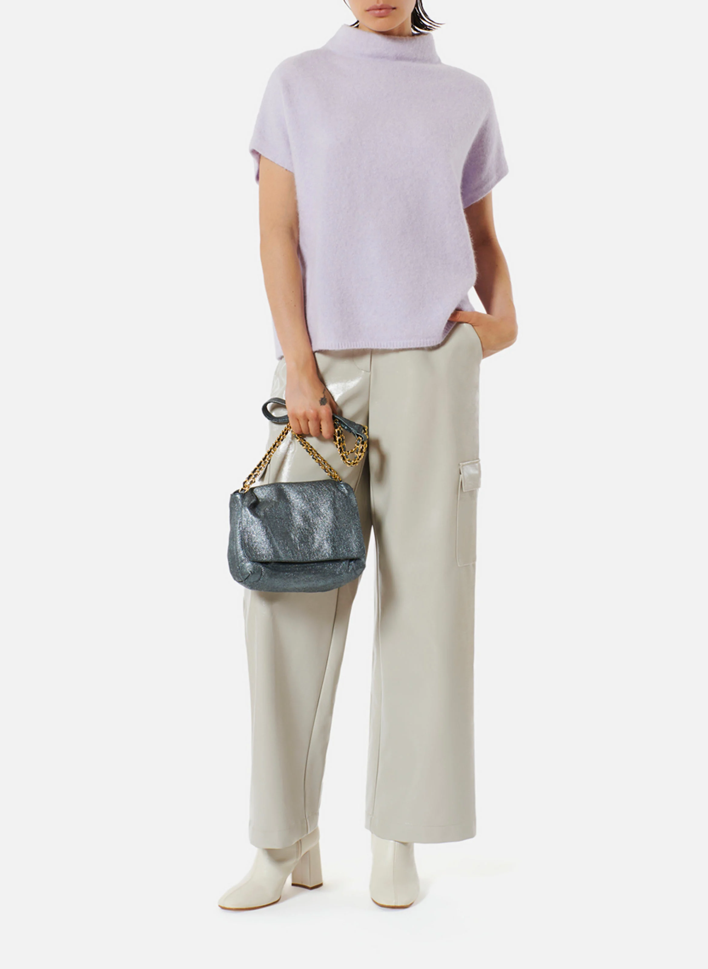BENSON - Pull ample sans manches en laine mélangée | Violet