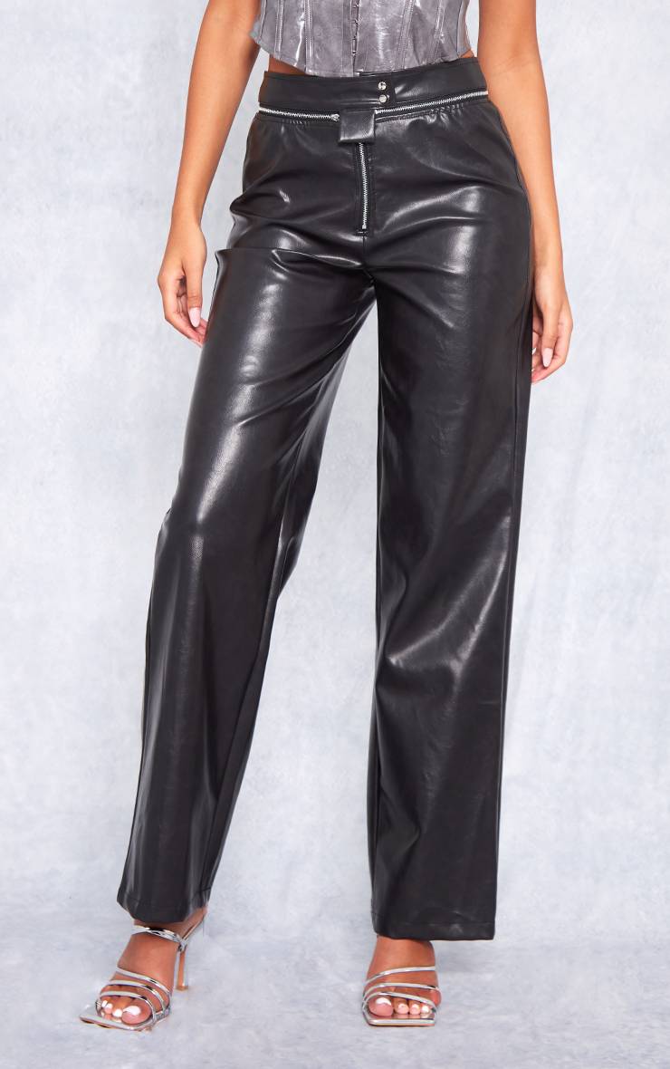 Noir Pantalon Tall En Synthétiquecuir À Détails Zippés Et Coupe Droite