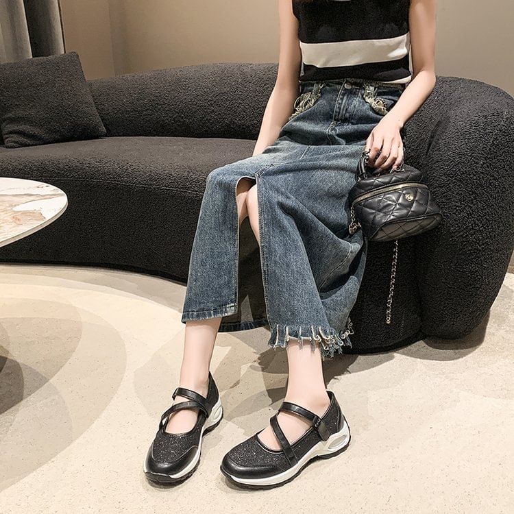 Anran - Platform Glitter Mary Jane Sneakers