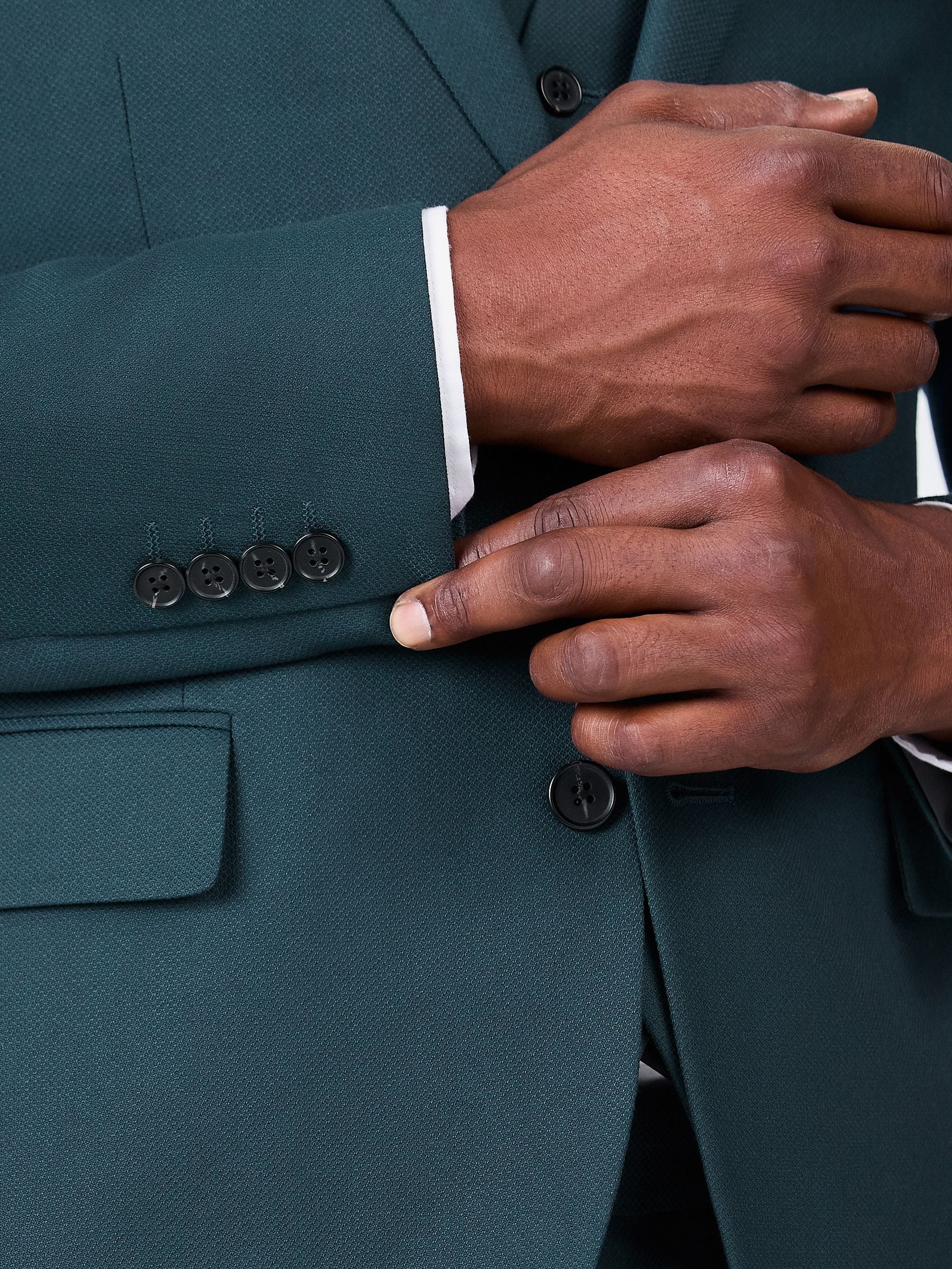 Blauwgroen - Slim Fit - Kostuum met textuur: colbert