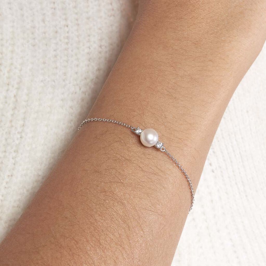 Bracelet Sari Argent Blanc Perle De Culture Et Oxyde De Zirconium