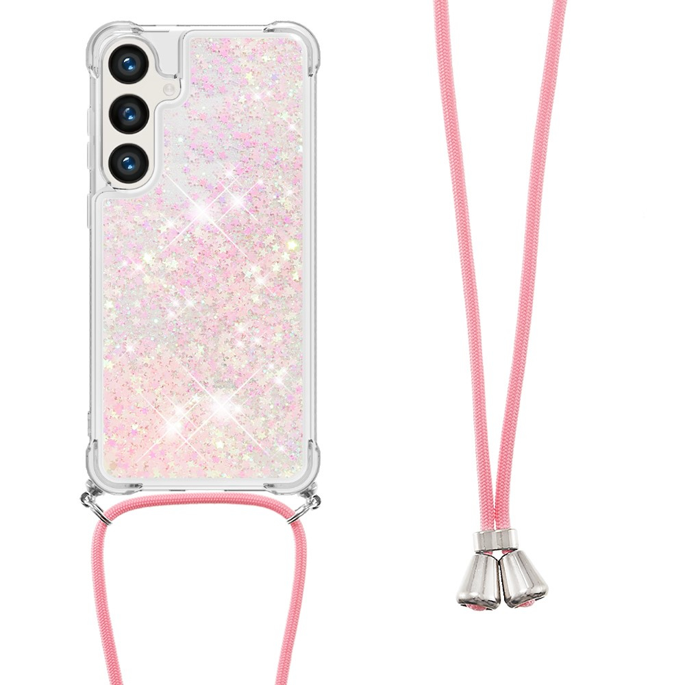 Samsung Galaxy S24 Necklace Gummi Hülle Liquid Glitzer   Handykette (130cm) - Rosa
