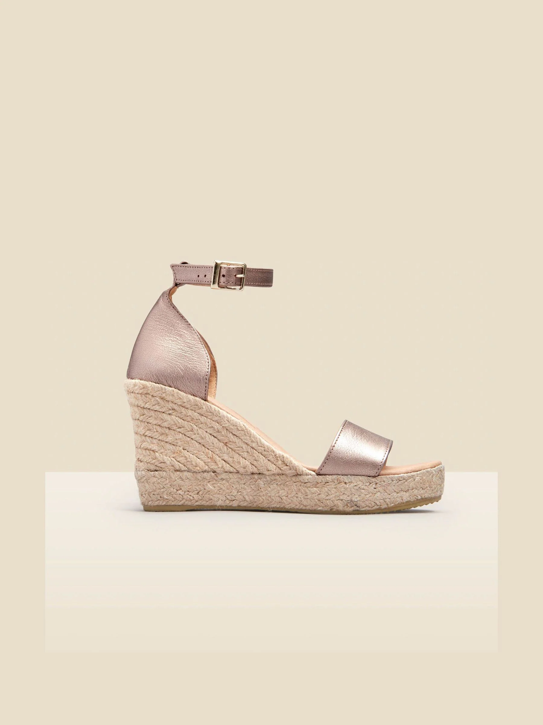 Sosandar - Leren espadrillesandalen met hoge sleehak en enkelbandje