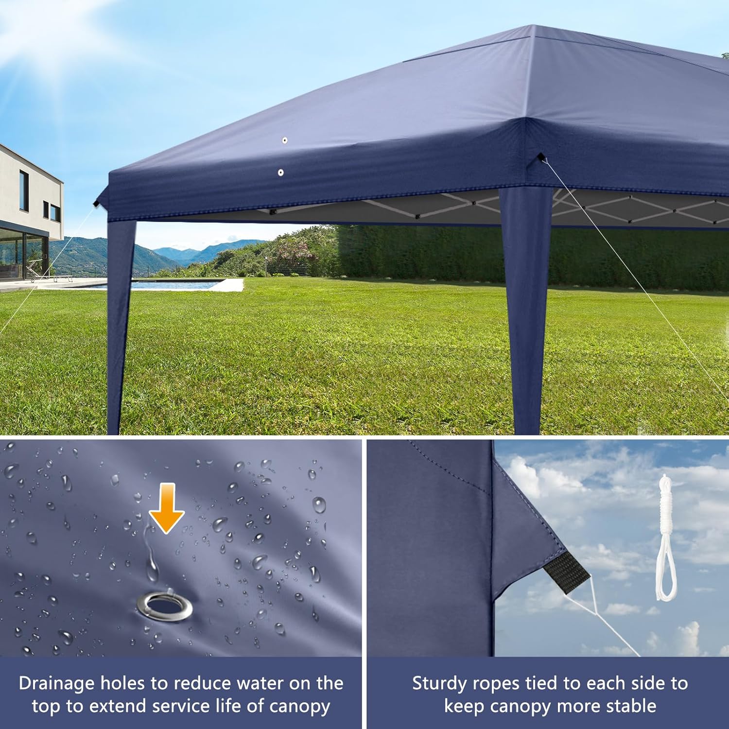 LEADZM Pavillon 3x6m Pop-up Wasserdicht Faltpavillon,Winterfest,Höhenverstellbar,UV Schutz 50+,Gartenzelt,Partyzelt,Stahlrahmen,mit 6 Seitenteilen,für Garten,Party,Camping,Blau