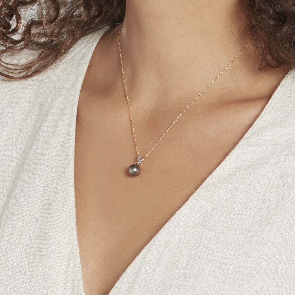 Pendentif Nilma Or Jaune Perle De Culture De Tahiti Et Diamant