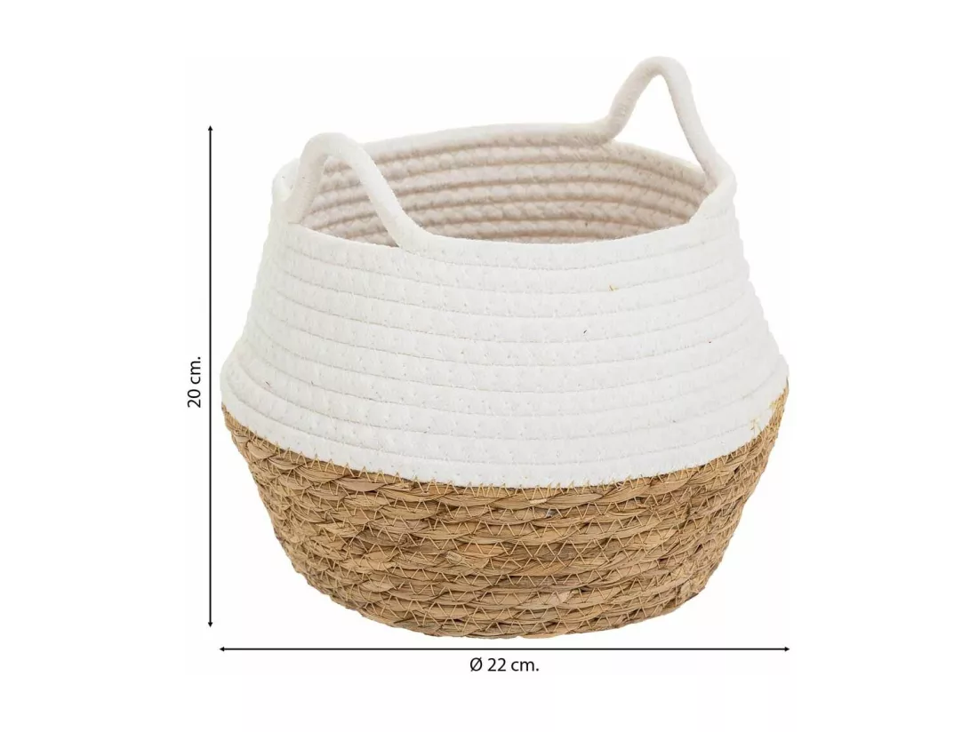 Panier en fibre naturelle et coton en blanc D22x20