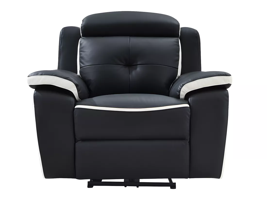 Canapés 3 places 2 places et un fauteuil relax électrique en cuir ANGELIQUE - Noir/blanc