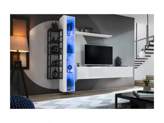 Vitrine suspendue – Blanc – Collection SWITCH – Porte vitrée et LED inclus – Grand modèle