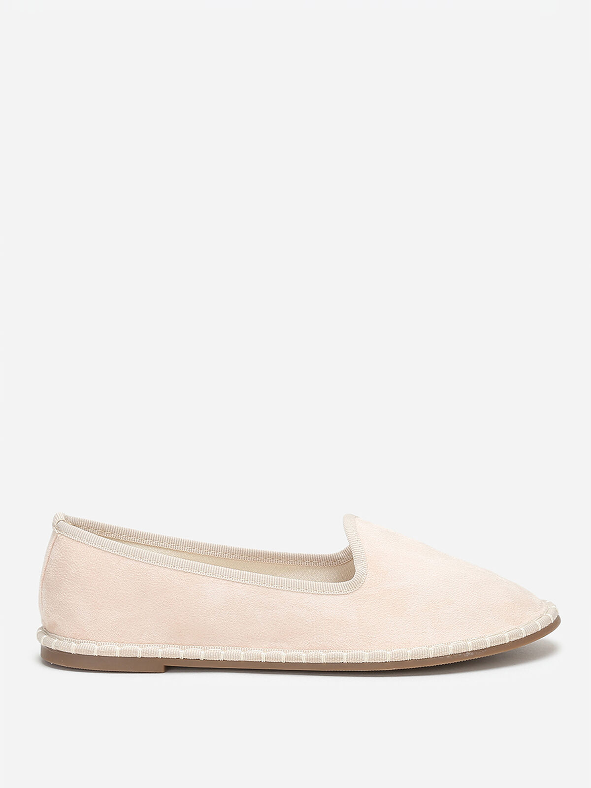 Slippers en suédine à bout rond- Beige