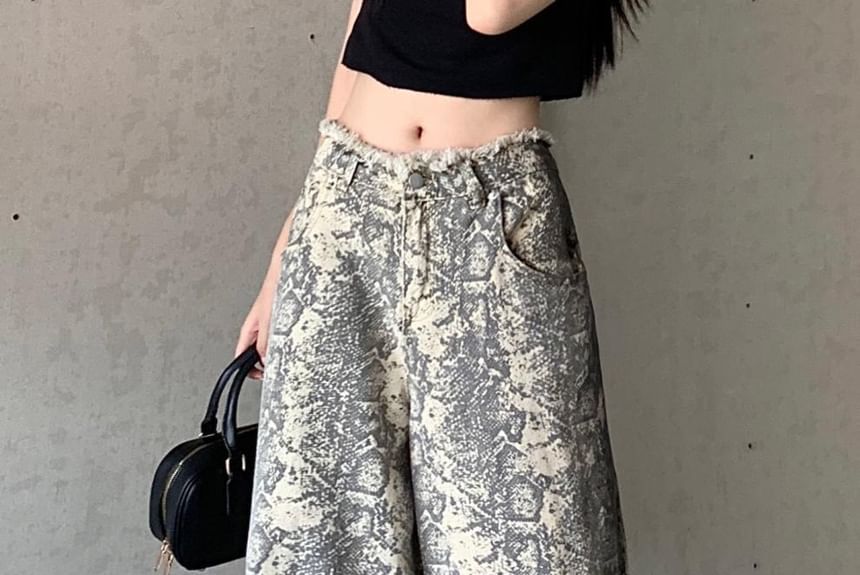 Chisan - Slangenprint Hoge Taille Wijde Pijpen Jeans