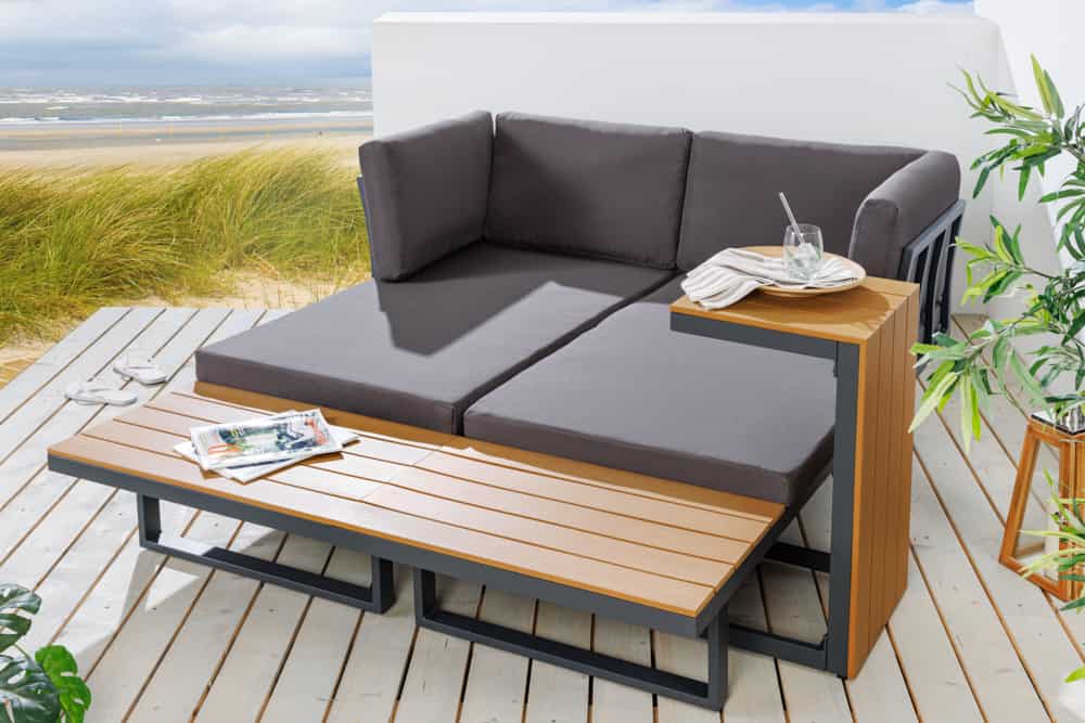 Wetterfestes Gartenmöbel Set IBIZA MODULAR LOUNGE 250cm champagner greige Aluminium