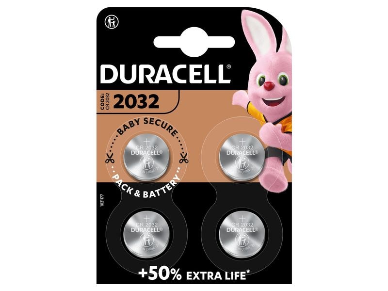 Duracell Knopfzelle Lithium CR2032 , 4 Stück CR2032 Lithium Knopfzelle, 3 V, 4er-Pack
