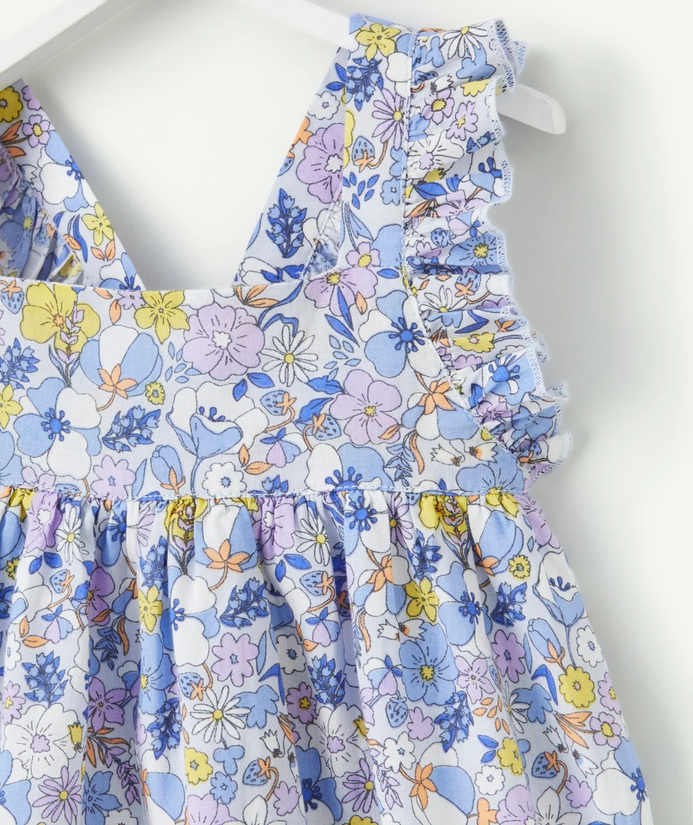 ENSEMBLE ROBE SANS MANCHES ET CULOTTE BÉBÉ FILLE EN COTON BIO IMPRIMÉE FLEURS