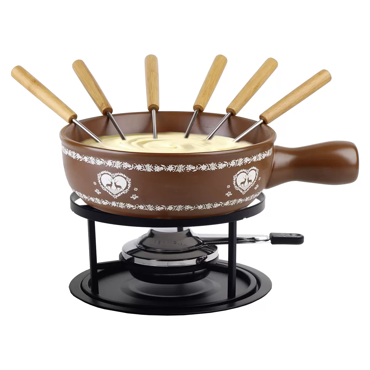 Käsefondue Set Hirsch-Herz Nouvel braun,weiss