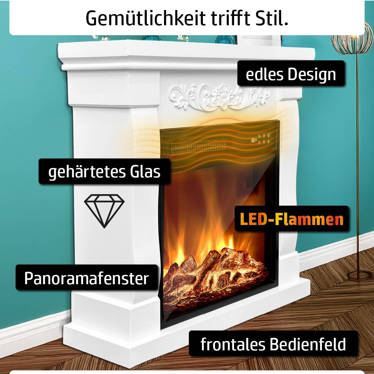 Elektrokamin | 2 Heizstufen | 900W - 2000W | viele Modelle | LED - 3D Flammeneffekt mit Farbwechsel | inkl. Fernbedienung Timer & Thermostat | Überhitzungsschutz | Fiona