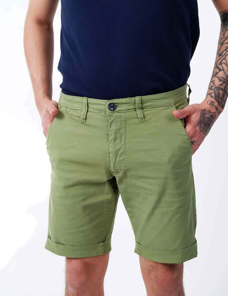 RECYCLED ART WORLD SHORT CHINO STRETCH GREEN CACTUS