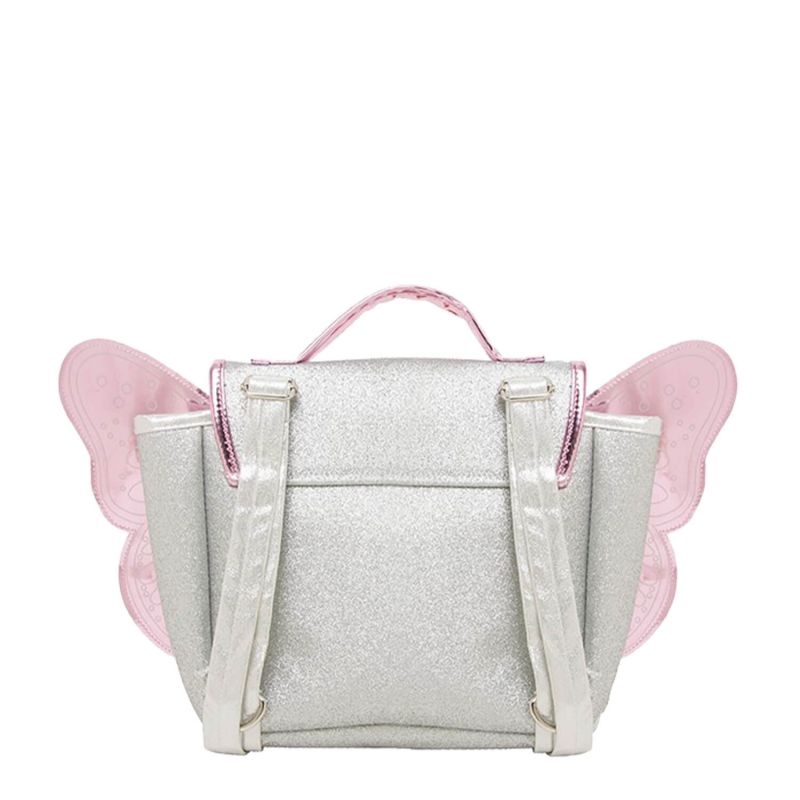 Sac à dos Papillon Paillettes 23 cm Argent et Rose