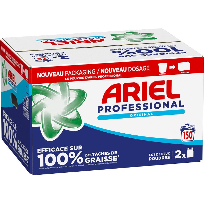Lessive poudre concentrée Ariel Professional Original - 150 lavages - Carton de 9,75 kg