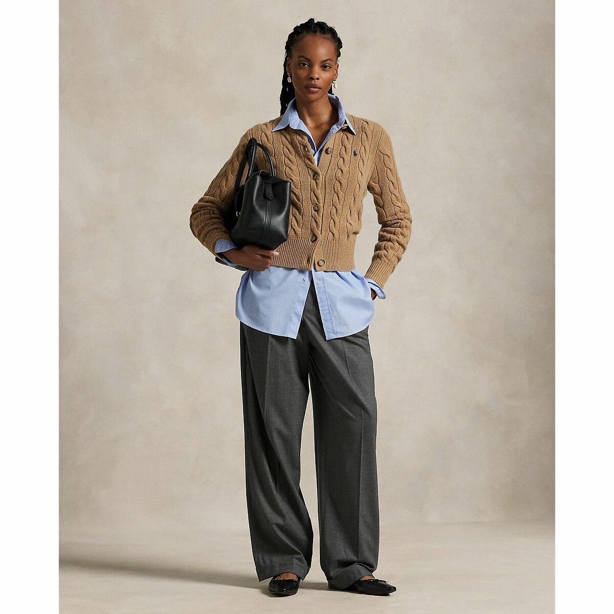 POLO RALPH LAUREN<br>Cardigã de malha trançada em lã e cashmere