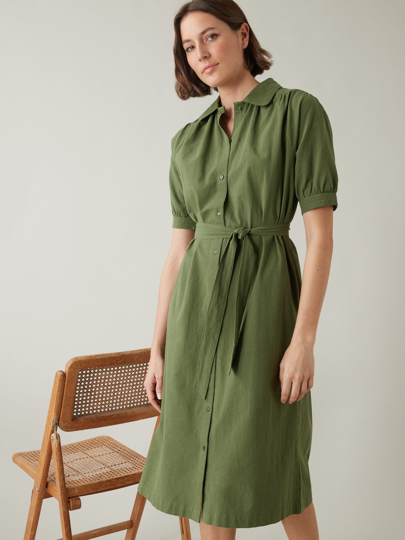 Robe-chemise unie coton Crinkle femme