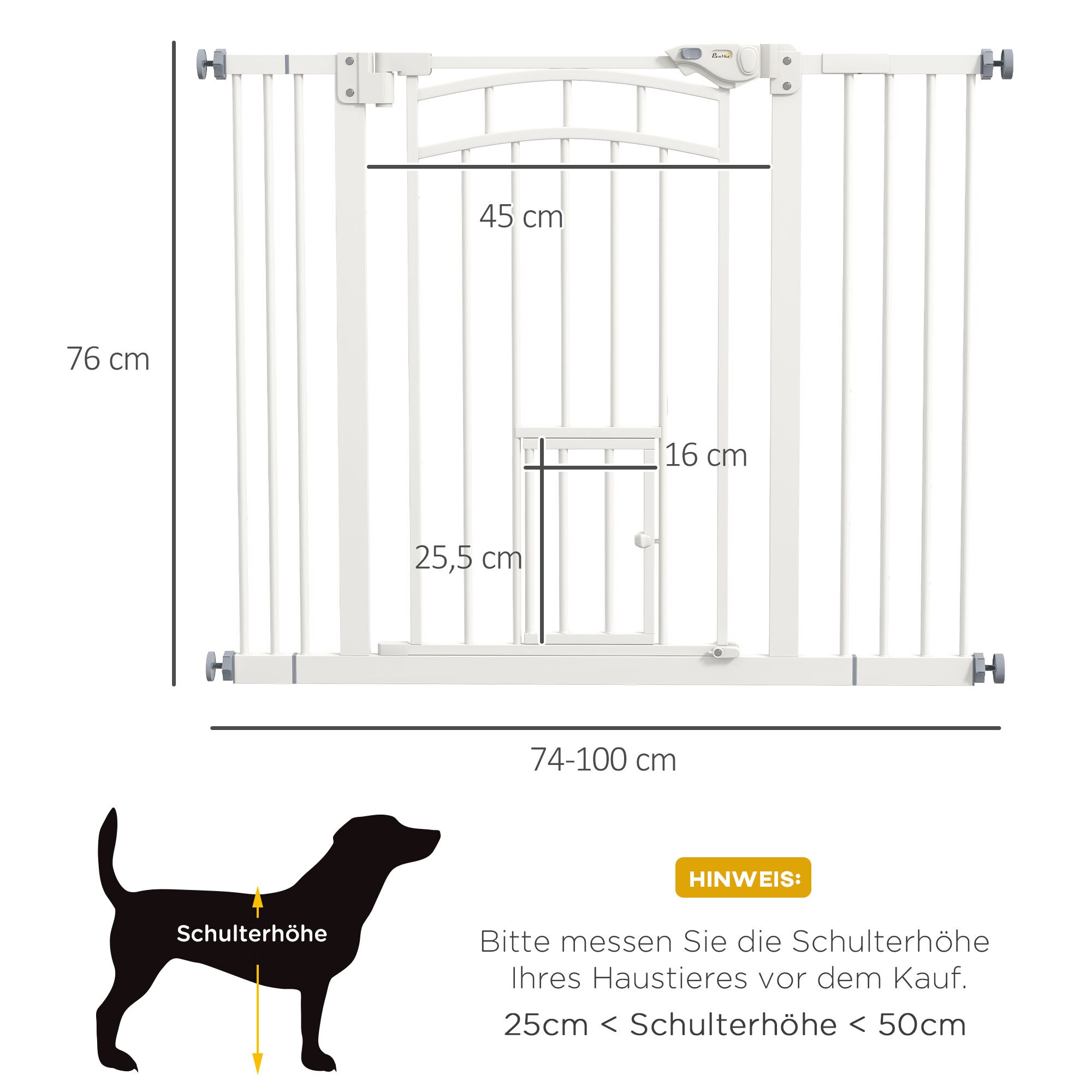PawHut Türschutzgitter mit einer Katzentür weiß 74-100L x 4B x 76H cm