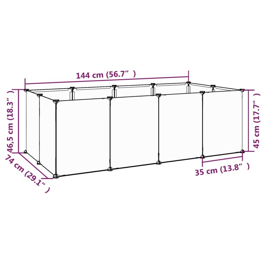 Cage pour petits animaux transparent 144x74x46,5 cm pp et acier