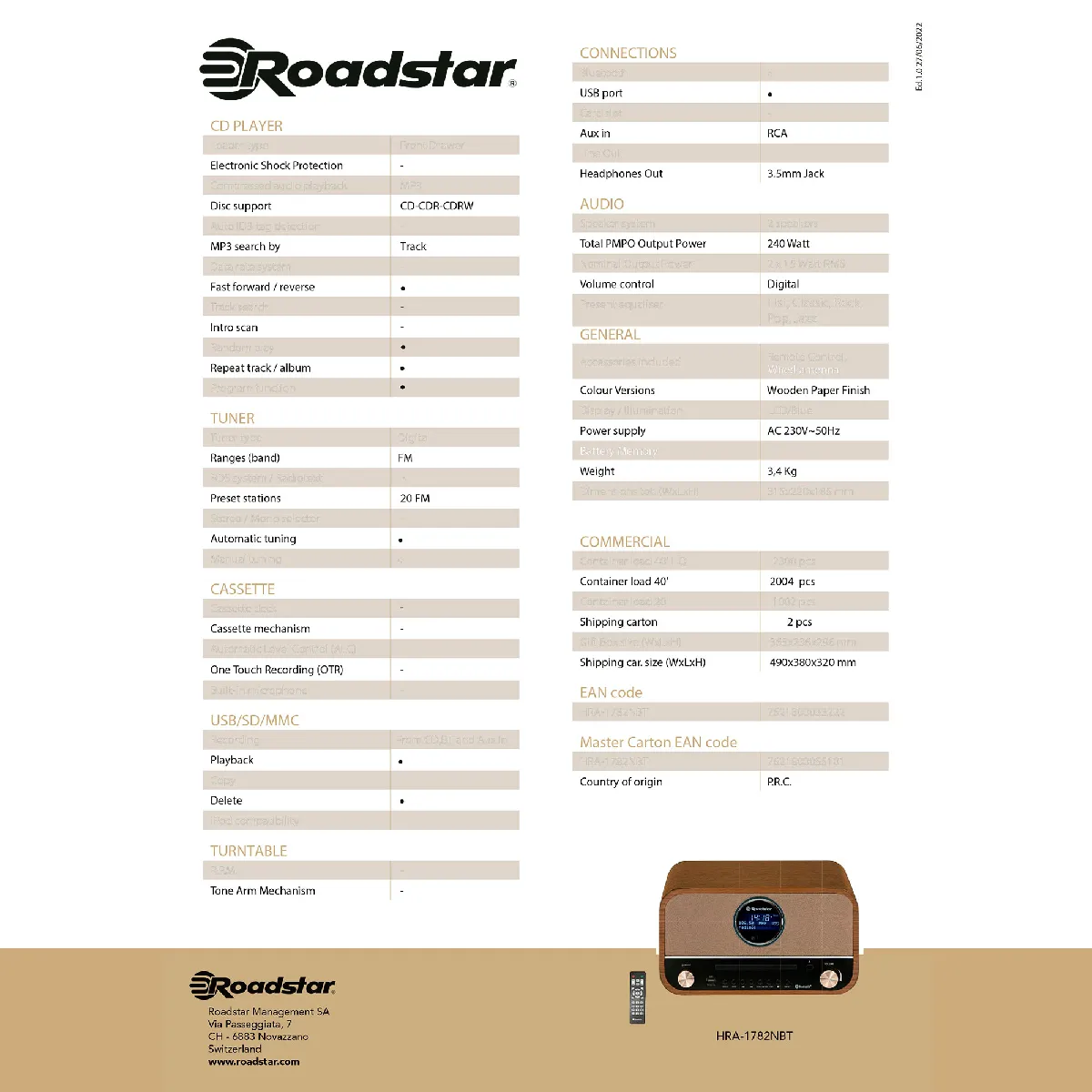 Roadstar Vintage HRA-1782NBT